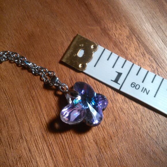 Mystic Color Crystal Brass Butterfly Pendant Stainless Steel Necklace - Picture 7 of 12